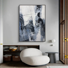 Load image into Gallery viewer, Gray Painting Abstract Extra Large Blue Abstract Painting Black White Cp009