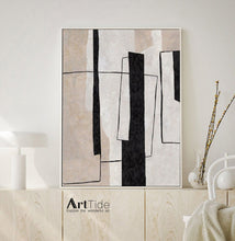 Load image into Gallery viewer, Large Milimalist Abstract Painting Beige Black And White Minimalist Painting Qp102