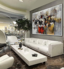 Load image into Gallery viewer, White Gray Red Textured Abstract Wall Art Texture Oil Painting