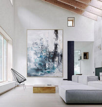 Load image into Gallery viewer, Blue And Gray Abstract Painting Teal Wall Art Office Wall Decor Op020