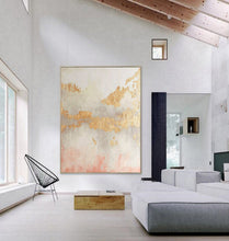 Load image into Gallery viewer, Pink and Gold Abstract Art Big Painting for Living Room Op076