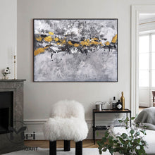Load image into Gallery viewer, Gray Gold Leaf Abstract Art Modern Wall Painting For Office Kp026