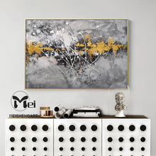 Load image into Gallery viewer, Gray Canvas Painting Black Gold Painting Contemporary Abstract Art Kp005
