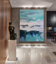 Load image into Gallery viewer, Large Ocean Painting Green Blue Abstract Art Op041