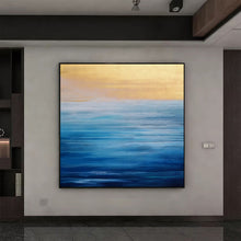 Load image into Gallery viewer, Beach Sunset Painting Blue Abstract Painting on Canvas Op035