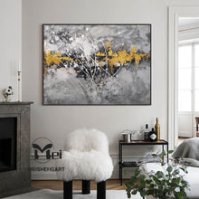 Load image into Gallery viewer, Gray Canvas Painting Black Gold Painting Contemporary Abstract Art Kp005