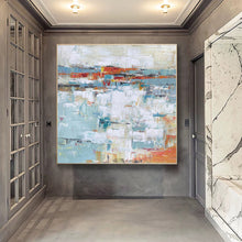 Load image into Gallery viewer, Large Blue White Orange Abstract Acrylic Painting on Canvas Yp030