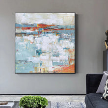 Load image into Gallery viewer, Large Blue White Orange Abstract Acrylic Painting on Canvas Yp030