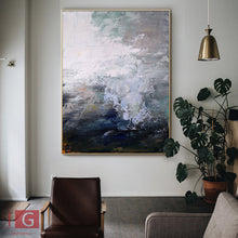 Load image into Gallery viewer, Blue White Gray Abstract Painting Neutral Abstract Art Qp051