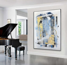 Load image into Gallery viewer, Blue Gold Gray Abstract Painting On Canvas Sofa Size Canvas Art Np093