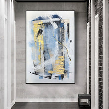 Load image into Gallery viewer, Blue Gold Gray Abstract Painting On Canvas Sofa Size Canvas Art Np093