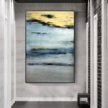 Load image into Gallery viewer, Navy Blue Gold Grey Abstract Painting Modern Wall Art Canvas Np086