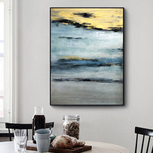 Load image into Gallery viewer, Navy Blue Gold Grey Abstract Painting Modern Wall Art Canvas Np086