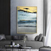 Load image into Gallery viewer, Navy Blue Gold Grey Abstract Painting Modern Wall Art Canvas Np086