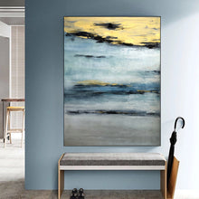 Load image into Gallery viewer, Navy Blue Gold Grey Abstract Painting Modern Wall Art Canvas Np086