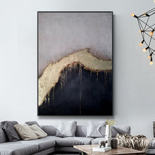 Load image into Gallery viewer, Gold Leaf Abstract Painting Black Gold Canvas Painting Kp024