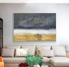 Load image into Gallery viewer, Yellow Abstract Painting Gold Art Painting Black and White Painting Op084
