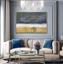Load image into Gallery viewer, Yellow Abstract Painting Gold Art Painting Black and White Painting Op084