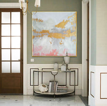 Load image into Gallery viewer, Gold White Pink Art Abstract Painting Oversized Art Canvas Op039