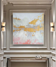 Load image into Gallery viewer, Gold White Pink Art Abstract Painting Oversized Art Canvas Op039