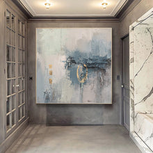 Load image into Gallery viewer, Blue White Gold Abstract Painting On Canvas Acrylic Painting Yp029