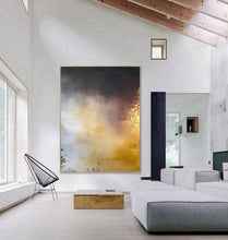 Load image into Gallery viewer, Extra Large Gold Grey Abstract Painting on Canvas Yellow Painting Op009