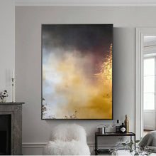 Load image into Gallery viewer, Extra Large Gold Grey Abstract Painting on Canvas Yellow Painting Op009