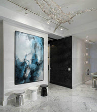 Load image into Gallery viewer, Navy Blue And White Abstract Painting Oversize Canvas Art Op080