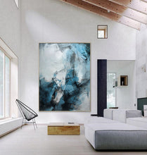 Load image into Gallery viewer, Navy Blue And White Abstract Painting Oversize Canvas Art Op080