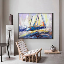 Load image into Gallery viewer, Blue Ocean Painting Sailboat Painting Landscape on Canvas Op031