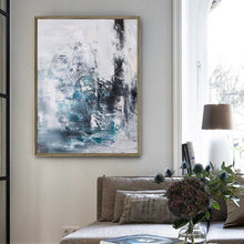 Load image into Gallery viewer, Blue And Gray Abstract Painting Teal Wall Art Office Wall Decor Op020