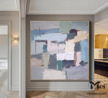Load image into Gallery viewer, Blue Beige Gray Abstract Painting Colorful Painting Kp018