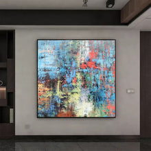 Load image into Gallery viewer, Blue Red Gray Abstract Painting Modern Wall Art Op038