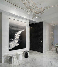 Load image into Gallery viewer, Large Black and White Ocean Painting Coastal Wall Art Grey Wall Decor Op075