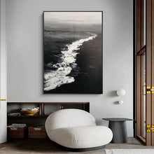 Load image into Gallery viewer, Large Black and White Ocean Painting Coastal Wall Art Grey Wall Decor Op075