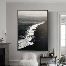 Load image into Gallery viewer, Large Black and White Ocean Painting Coastal Wall Art Grey Wall Decor Op075