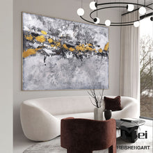 Load image into Gallery viewer, Gray Gold Leaf Abstract Art Modern Wall Painting For Office Kp026