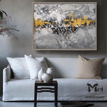 Load image into Gallery viewer, Gray Canvas Painting Black Gold Painting Contemporary Abstract Art Kp005
