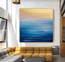 Load image into Gallery viewer, Beach Sunset Painting Blue Abstract Painting on Canvas Op035