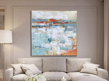 Load image into Gallery viewer, Large Blue White Orange Abstract Acrylic Painting on Canvas Yp030