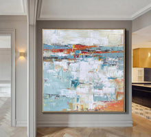 Load image into Gallery viewer, Large Blue White Orange Abstract Acrylic Painting on Canvas Yp030