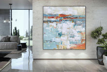 Load image into Gallery viewer, Large Blue White Orange Abstract Acrylic Painting on Canvas Yp030