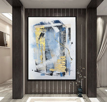 Load image into Gallery viewer, Blue Gold Gray Abstract Painting On Canvas Sofa Size Canvas Art Np093