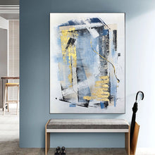 Load image into Gallery viewer, Blue Gold Gray Abstract Painting On Canvas Sofa Size Canvas Art Np093