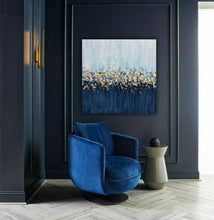 Load image into Gallery viewer, Gold Silver Leaf Painting Navy Blue Textured Painting on Canvas Kp060