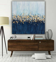 Load image into Gallery viewer, Gold Silver Leaf Painting Navy Blue Textured Painting on Canvas Kp060