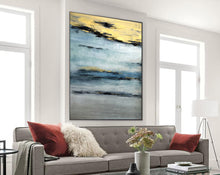 Load image into Gallery viewer, Navy Blue Gold Grey Abstract Painting Modern Wall Art Canvas Np086