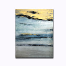 Load image into Gallery viewer, Navy Blue Gold Grey Abstract Painting Modern Wall Art Canvas Np086