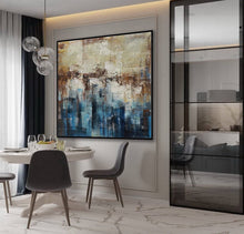 Load image into Gallery viewer, Blue Brown Gray Abstract Painting Oversized Living Room Painting Ap096