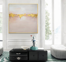 Load image into Gallery viewer, Pink and Gold Painting on Canvas Sunset Coastal Wall Art Office Decor Op059